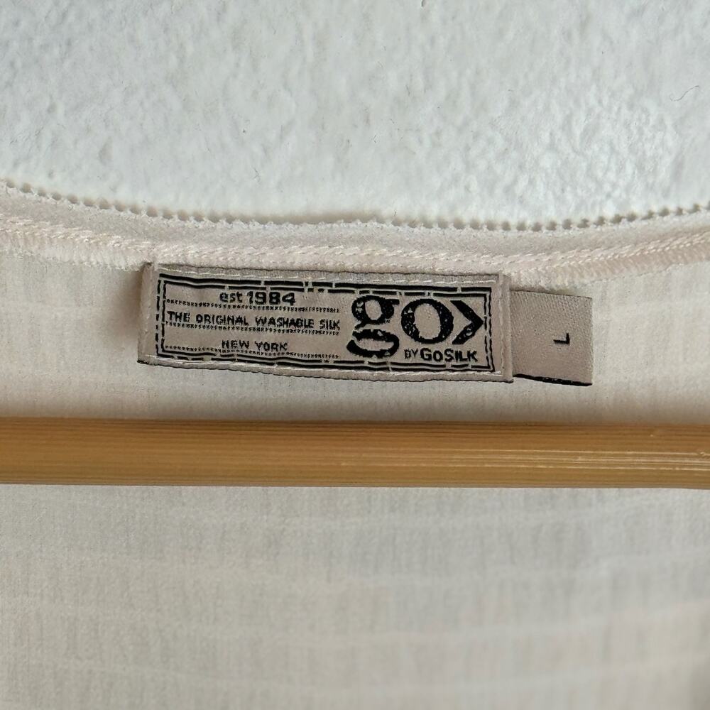 Go by GoSilk Sleeveless Top Large Ivory Washable Silk Textured Yoke Scoop Hem